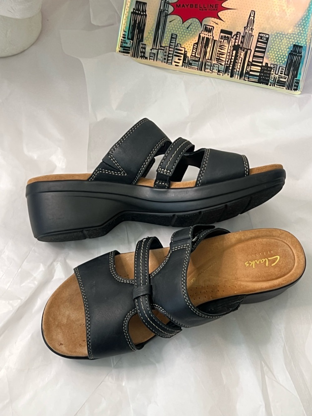 ClarksTuleah Jane Black Leather Slide Sandals with Buckle Straps - Picture 5 of 15